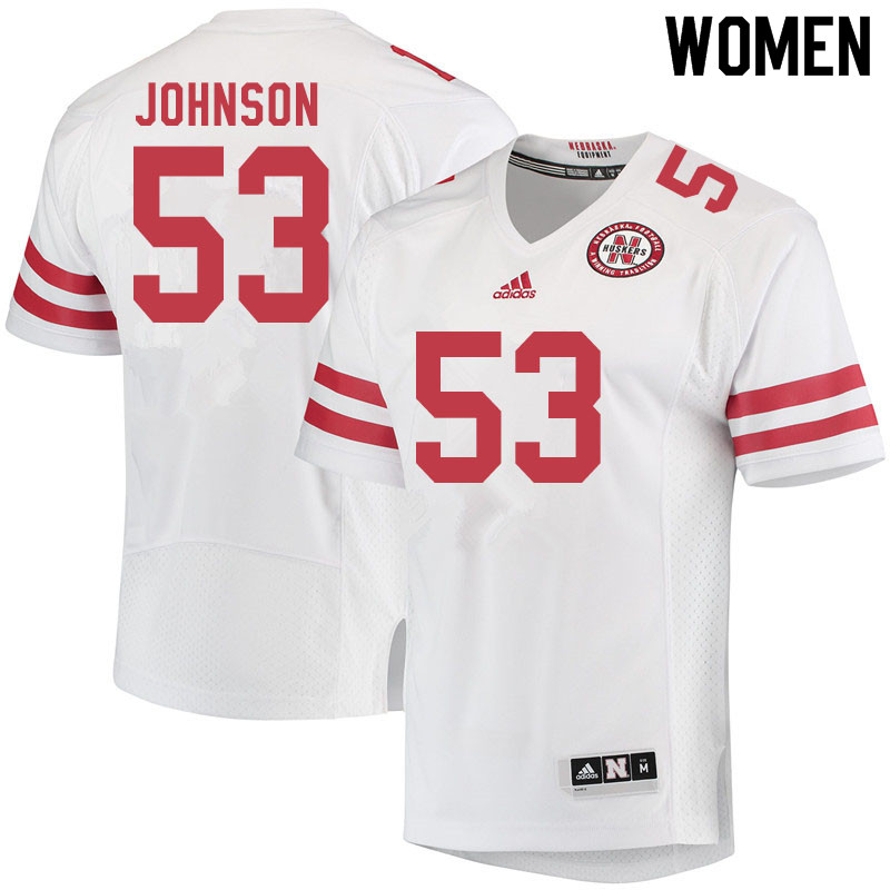 Women #53 Joseph Johnson Nebraska Cornhuskers College Football Jerseys Sale-White - Click Image to Close